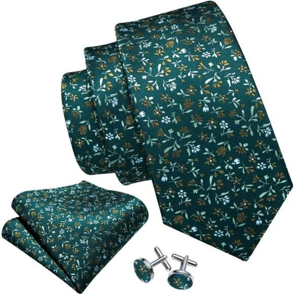 Polka dot silk tie set for men with cufflinks pocket square formal necktie - Picture 4 of 8